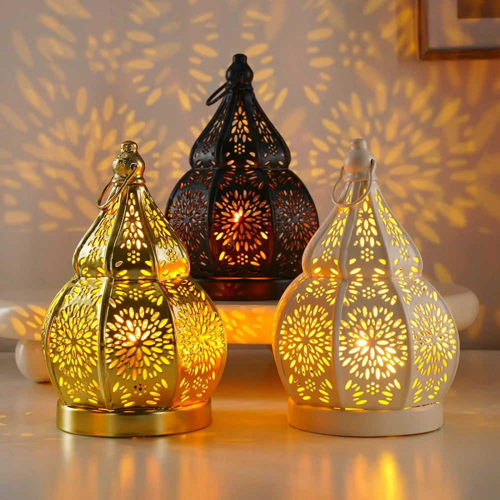 Bougeoir marocain en métal ajouré forme gourde
