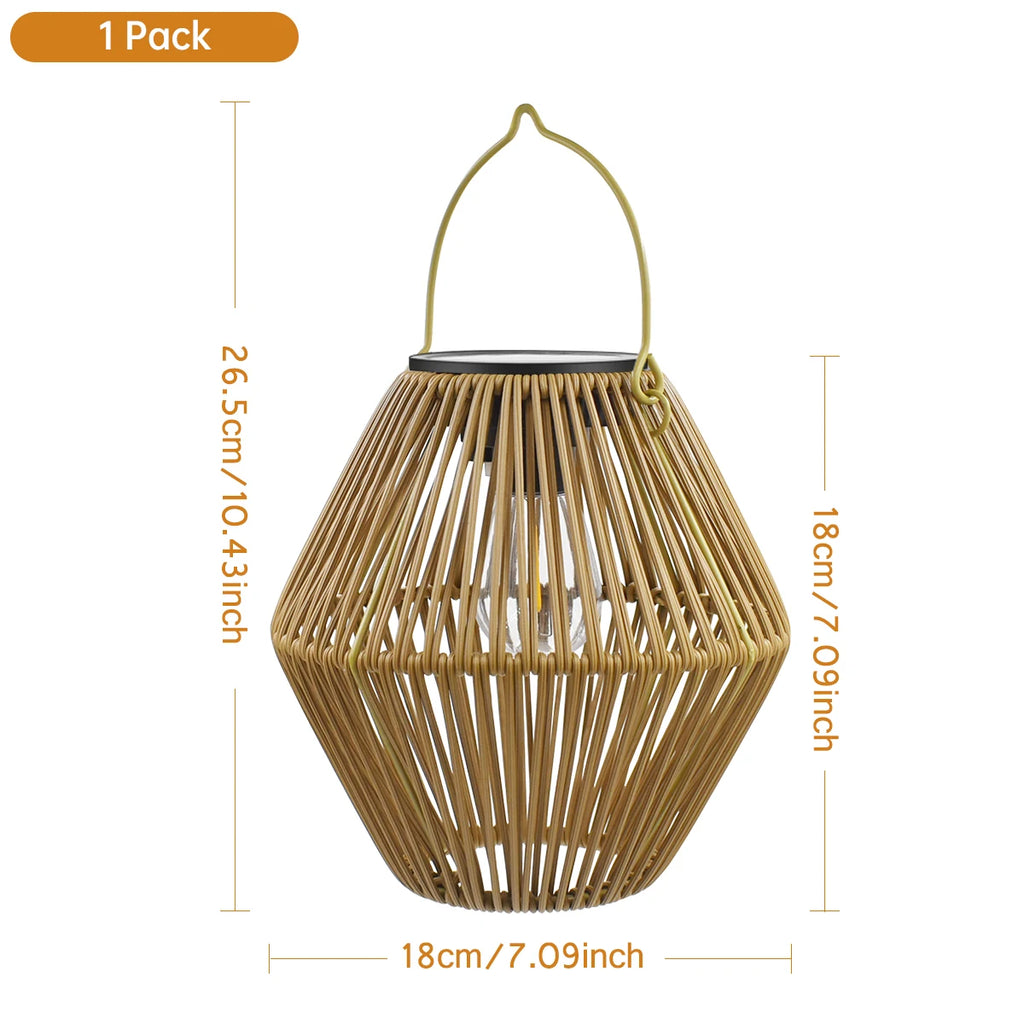 Lanterne solaire extérieur rotin LED