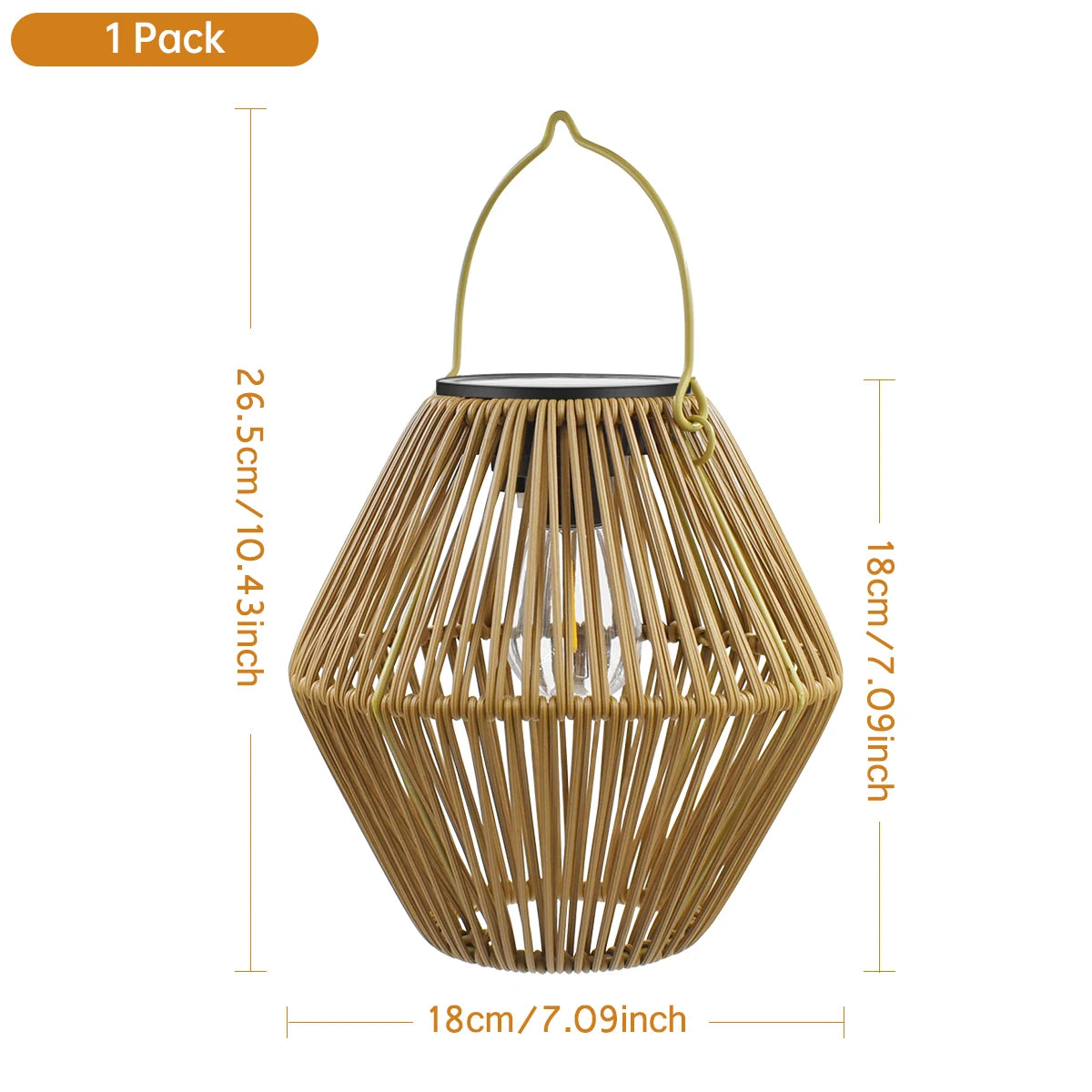 Lanterne solaire extérieur rotin LED