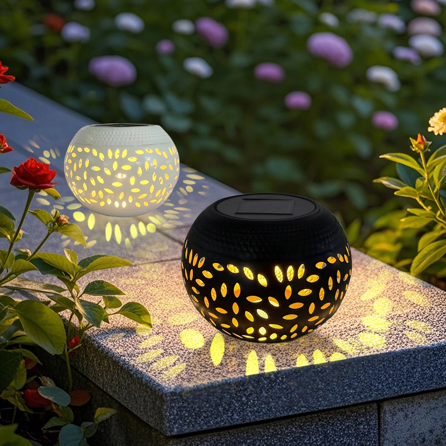 Lanterne solaire tachetée en fer pour jardin