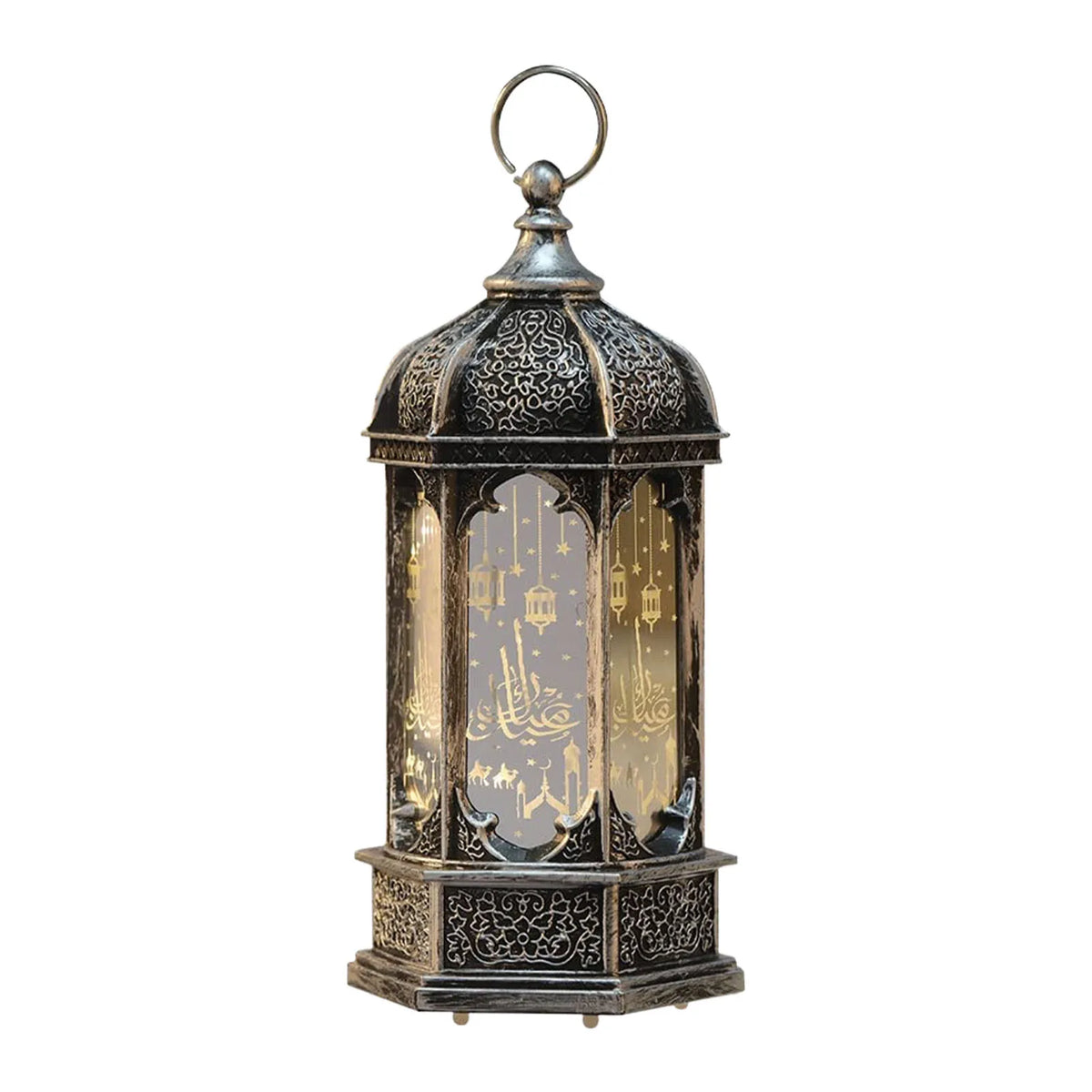 Lanterne marocaine LED argentée sur fond blanc