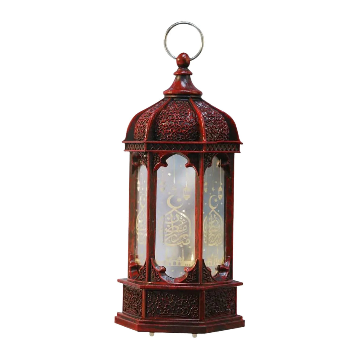 Lanterne marocaine LED rouge sur fond blanc