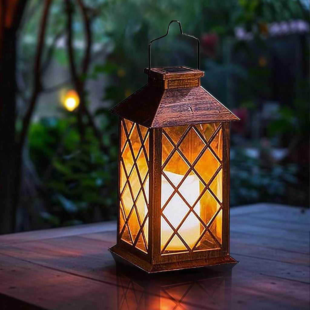 Lanterne bougie solaire suspendue à flamme vacillante LED