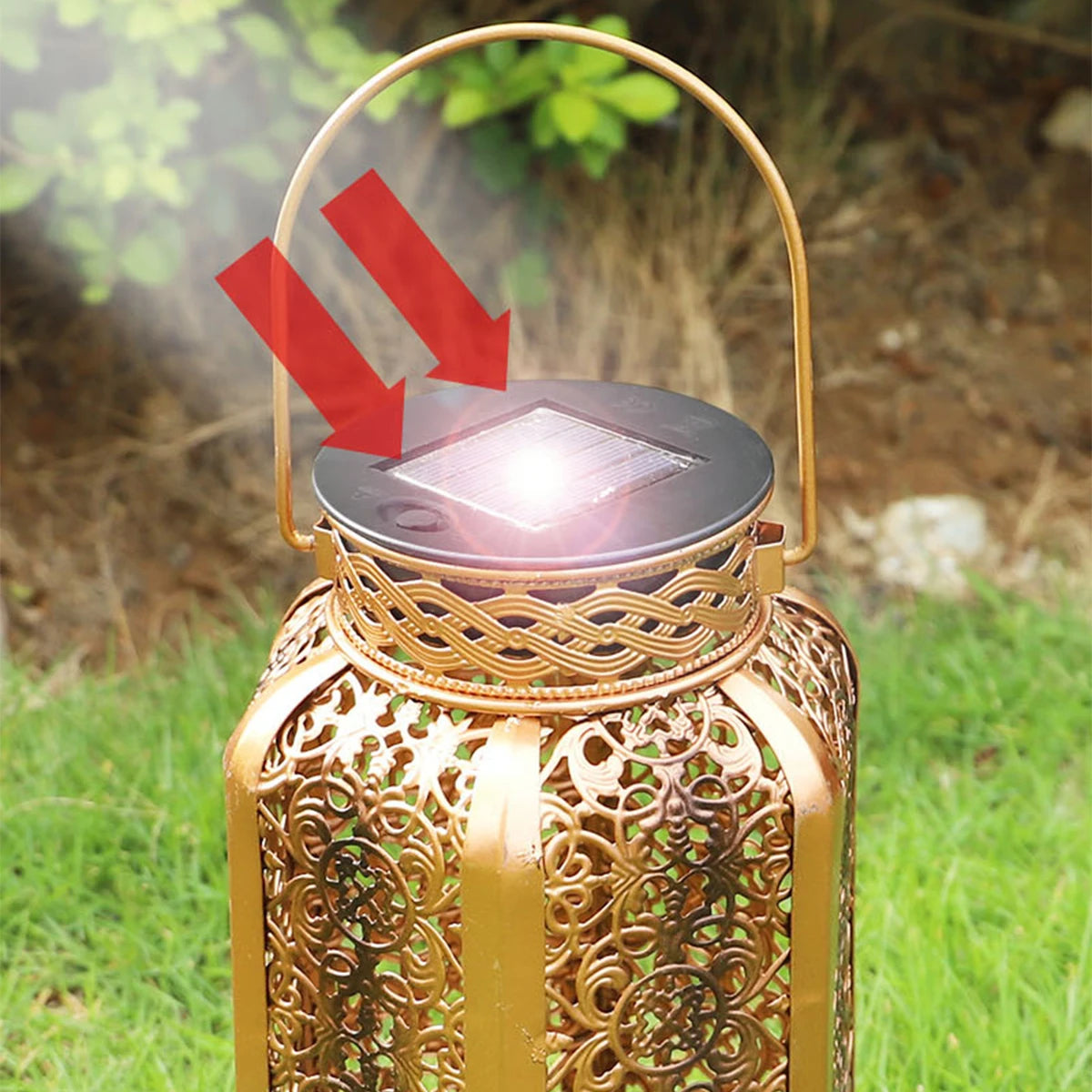 Lanterne bougie solaire vintage éclairée la nuit