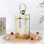 Lanterne bougie suspendue dorée en acier inoxydable
